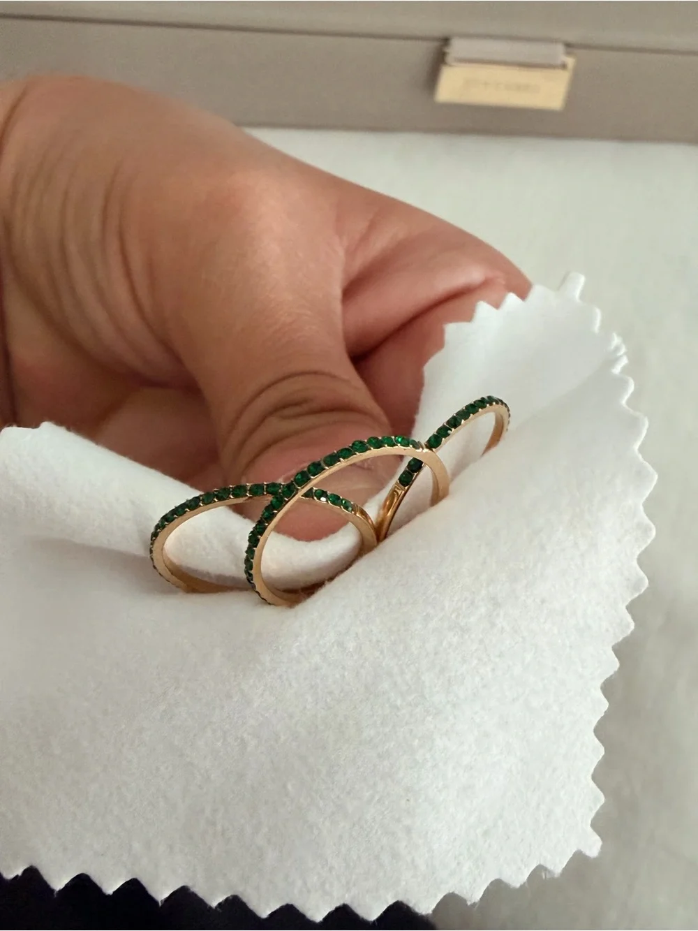 Emerald Green 3 Stack Rings - Gold - Picture 3 of 5